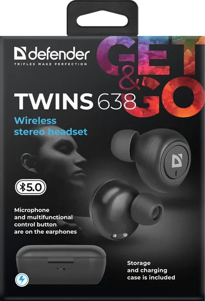 Dëgjuese Defender Twins 638, Wireless, të zeza - 5