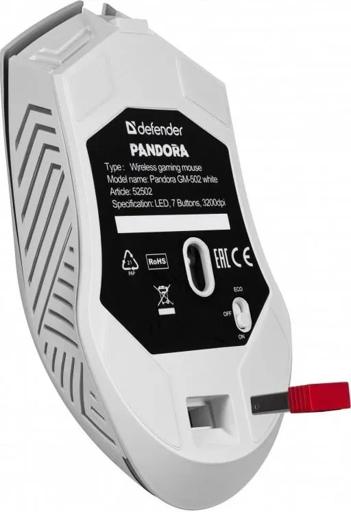 Maush gaming Defender PANDORA RF, wireless, 3200 DPI, i bardhë - 2