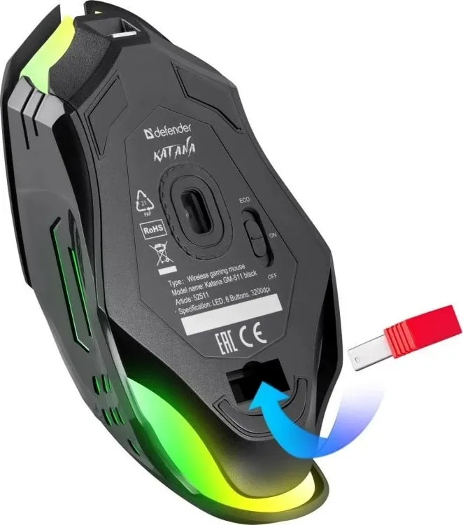 Maus gaming Defender Katana GM-511, wireless, RGB, i zi - 6