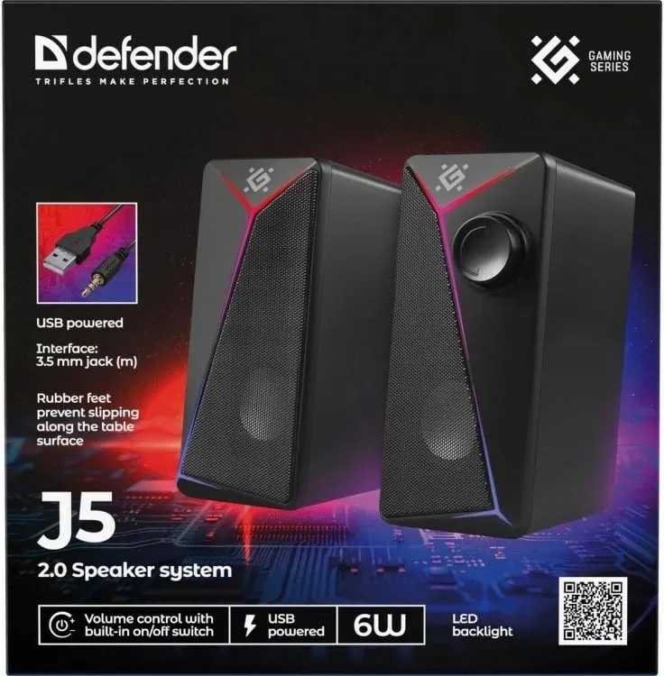 Altoparlantë Defender J5 2.0, 6W, LED, USB, të zi - 10