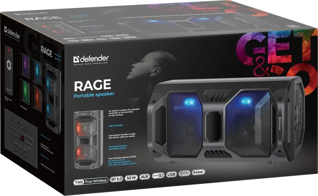 Altoparlant portativ Defender Rage, Stereo, 50 W, i zi - 9