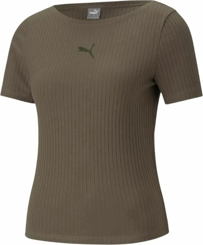 Maicë Puma për femra, modeli HER Ribbed Slim Tee, ngjyrë e gjelbër - 1