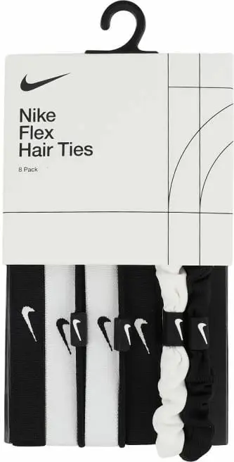 Llastikë flokësh Nike Flex Hair Ties N1011934127OS, set 8 copë, të bardhë dhe të zezë