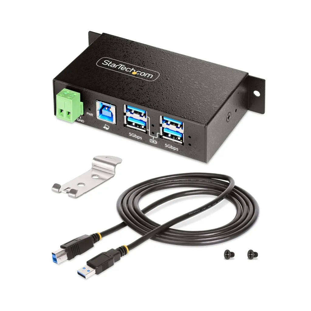 Qendër USB Startech, 4-Port, 5Gbps, Industriale, e hirtë - 8
