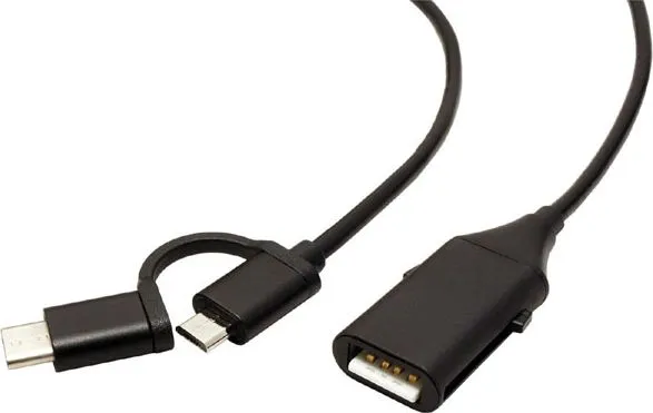 Kabllo USB (2.0), USB A F + M- USB micro B M, 1m, i rrumbullakët, e zezë - 1