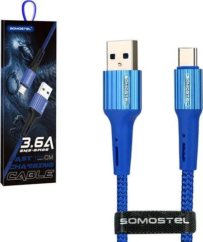 Kabëll USB Somostel USB 3.0 në USB-C, 1 m, e kaltër - 1