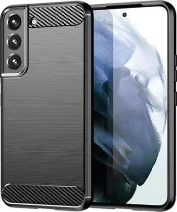 Këllëf telefoni Forcell Carbon për Samsung Galaxy S22 Plus, gomë mbrojtëse, i zi