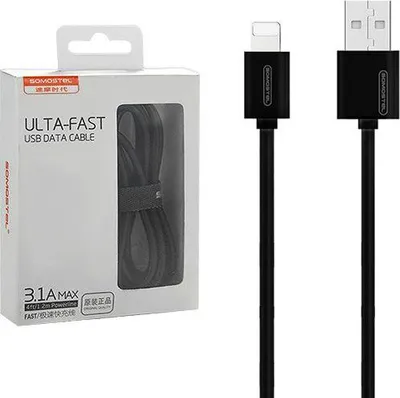 Kabllo USB në Lightning, 1.2 m, 3.1A, e zezë - 1