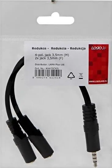 Kabllo Logo - Jack 3.5mm (M) - 2x Jack 3.5mm (F), 0.2m, e zezë - 2
