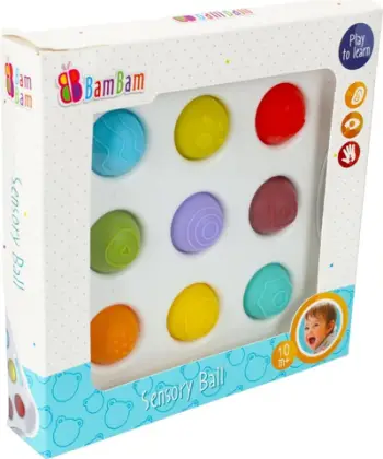 Lojë sensorike Bam Bam Sensory Board WB 0/32, 9 flluska silikoni, për fëmijë 10m+
