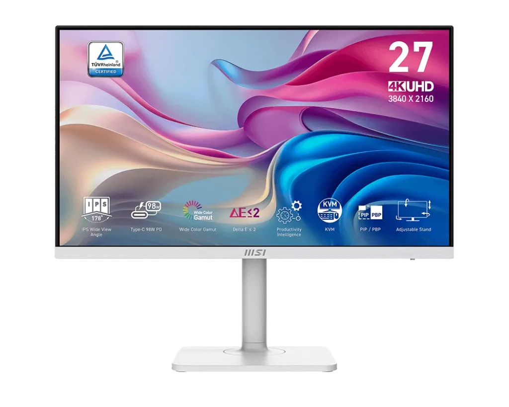 Monitor MSI Modern MD272UPHW, 27", 4K UHD, i bardhë - 1