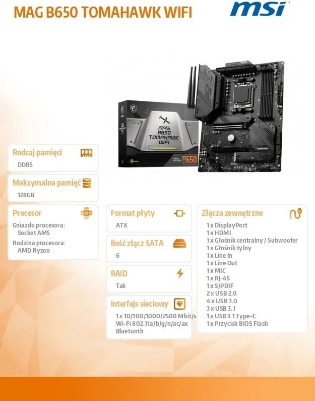 Pllakë amë MSI MAG B650 Tomahawk WiFi AMD B650 Socket AM5 ATX - 6