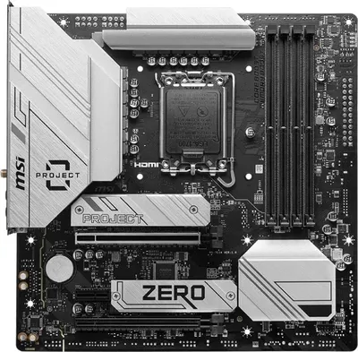Plakë amë MSI B760M PROJECT ZERO, LGA 1700, DDR5, PCIe 5.0, 2.5Gbps LAN, Wi-Fi 6E, e bardhë/argjend - 1