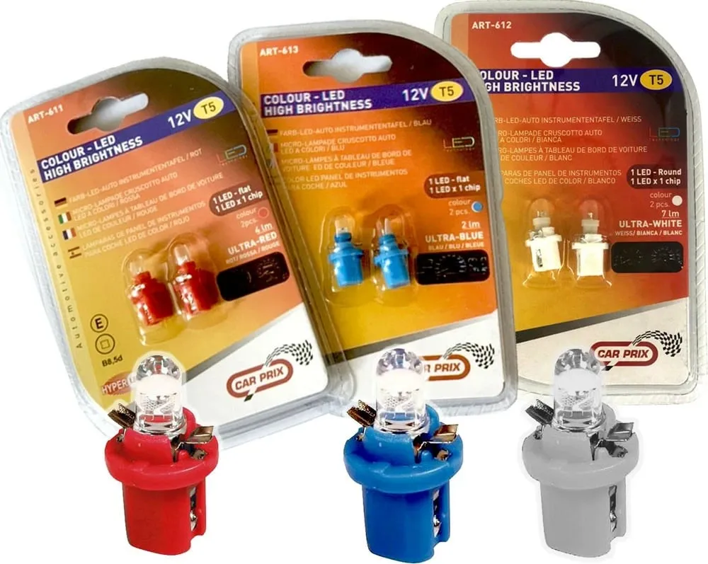 Lampa Led 12V T5 B8,5D Red, White, Blue Blister - 1