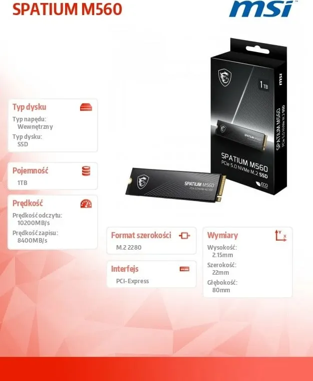 SSD MSI SPATIUM M560, 1TB, M.2 2280, PCIe 5.0 NVMe - 3