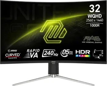 Monitor MSI MAG 325CQRXF E2, 31.5 inç, QHD, 240Hz, 0.5ms, kurriz i lakuar, zi