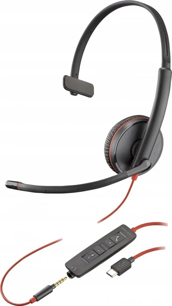Kufje HP Poly Blackwire C3215, Monaural, të zeza - 1