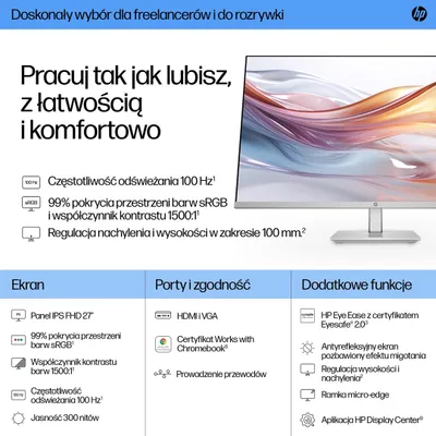 Monitor HP LED, 27", 1920 x 1080, 100 Hz, i argjendtë - 8