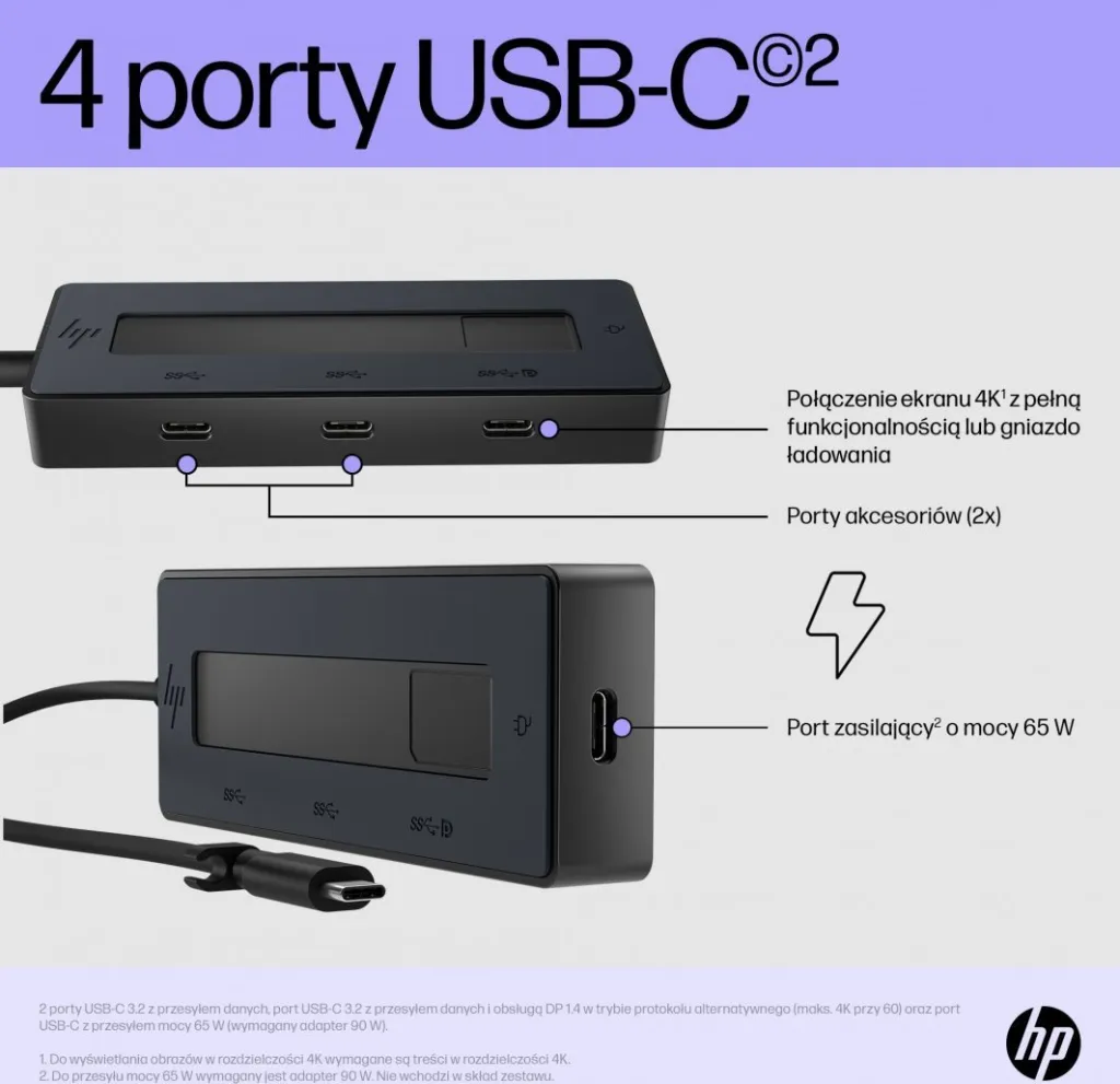 Stacion lidhës HP USB-C (6G843AA), 65W, 4K, i zi - 7