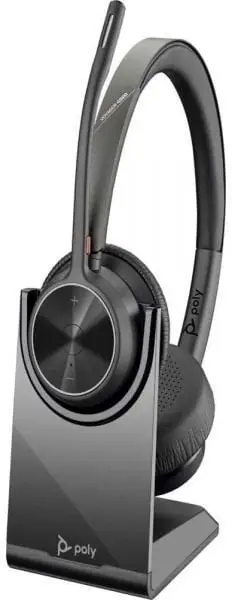 Kufje Poly Voyager 4320, wireless, USB C BT700 me bazë karikimi, të zeza