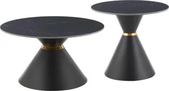 Set tavolinash kafeje NANDO, sipërfaqe qeramike, pamje mermeri të zi, FH18267.02, Φ60cm & Φ80cm