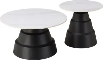Set tavolinash kafeje LIDOK, sipërfaqe qeramike, pamje mermeri të bardhë, FH18261.01, Φ50cm & Φ70cm