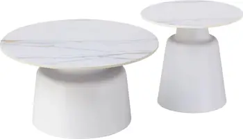 Set tavolinash kafeje RINKON, sipërfaqe qeramike, pamje mermeri të bardhë me vija të arta, FH18263.04, Φ50cm & Φ70cm