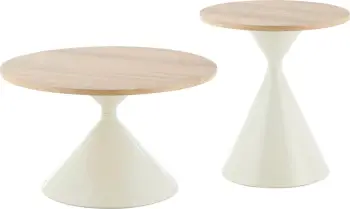 Set tavolinash kafeje Jennel, metal ngjyrë bezhë, MDF me paperwood, Φ50cm & Φ70cm