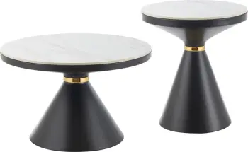 Set tavolinash kafeje Terrano, sipërfaqe qeramike, pamje mermeri të bardhë, FH18268.01, Φ50cm & Φ70cm