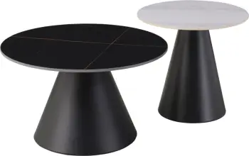 Set tavolinash kafeje RIDGE, sipërfaqe qeramike, pamje mermeri të zi & të bardhë, FH18266.10, Φ50cm & Φ70cm