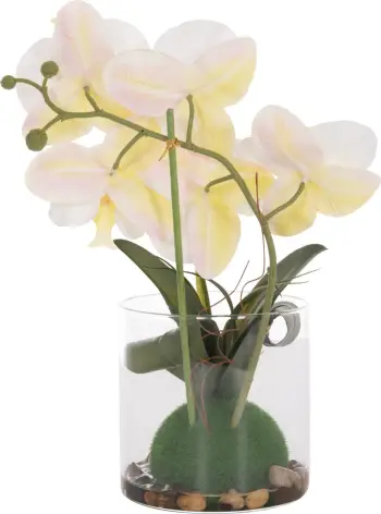 Lule dekorative sintetike Phalaenopsis në vazo qelqi, 12x24x30cm