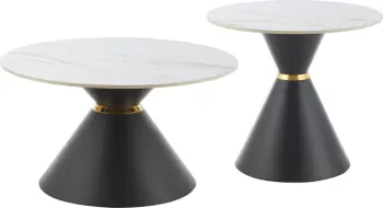 Set tavolinash kafeje NANDO, sipërfaqe qeramike, pamje mermeri të bardhë, FH18267.01, Φ60cm & Φ80cm