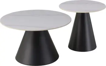 Set tavolinash kafeje RIDGE, sipërfaqe qeramike, pamje mermeri të bardhë, FH18266.01, Φ50cm & Φ70cm