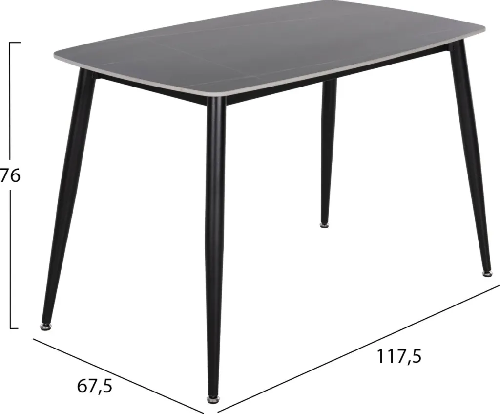 Tavolinë ngrënieje RAVEN, sipërfaqe qeramike, mermer i zi, këmbë metalike të zeza, FH9854.02, 117.5x67.5x76cm - 3