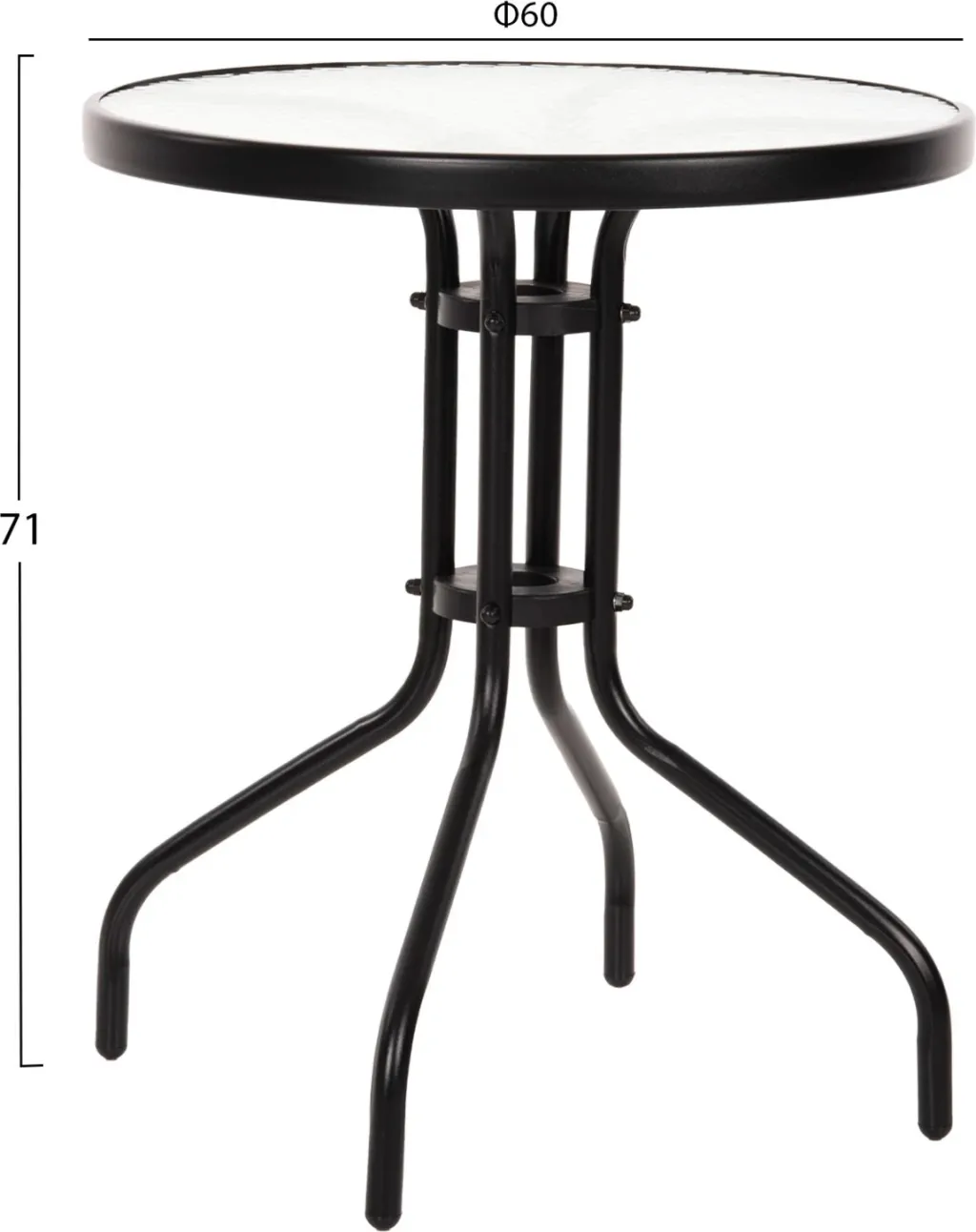 Tavolinë e rrumbullakët LIMA, metal i zi, sipërfaqe qelqi të kalitur, FH5079.03, Φ60x68 cm - 3