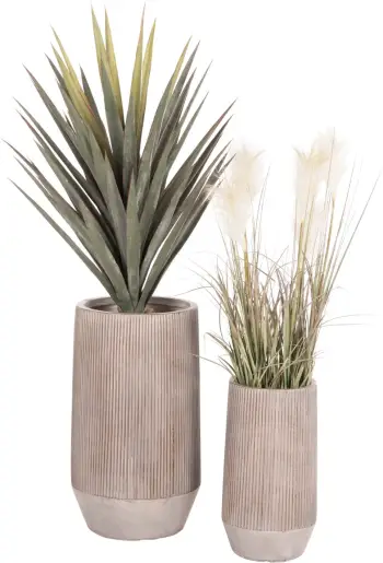 Set dy vazo cilindrike për lule, ngjyrë çimento, GARDENER FH4727, FiberClay, Φ35x64Hcm