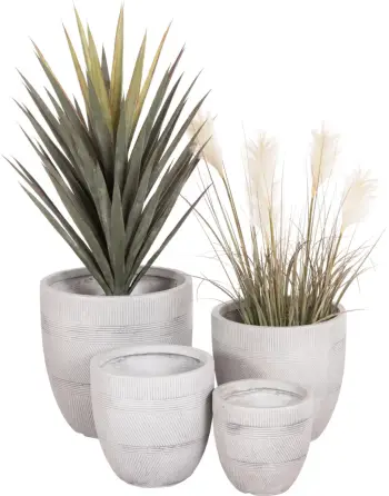 Set vazo të rrumbullakëta për kopsht, 4 copë, seri Gardener, ngjyrë çimento, FH4719, Φ44x43Hcm