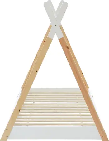 Krevat për fëmijë MUNK, stil Montessori, dru pishe, natyral-bardhë, për dyshek 190x90cm