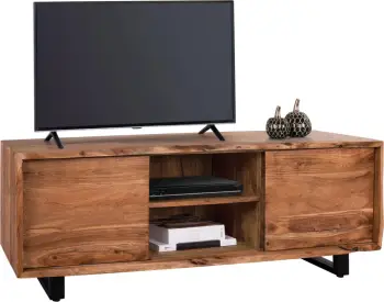 Komodë TV Nicole, dru akacie masiv, ngjyrë natyrale, këmbë metalike të zeza, 160x45x57