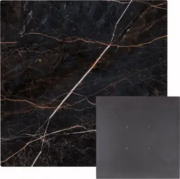Sipërfaqe tavoline katrore, ngjyrë mermeri të zi, HPL, 60x60cm, set prej 2 copësh