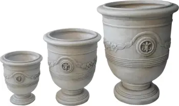 Set vazo për lule, dizajn reliev, FiberClay, ngjyrë e bardhë e zbehtë, 3 copë, FH4729, (Φ58x72.5Hcm)