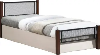 Krevat teke Rayven, dru ngjyrë lisi i pistë, metal i zi, për dyshek 90x190cm
