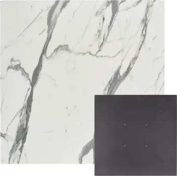 Sipërfaqe tavoline katrore, ngjyrë mermeri të bardhë, HPL, 60x60cm, set prej 2 copash
