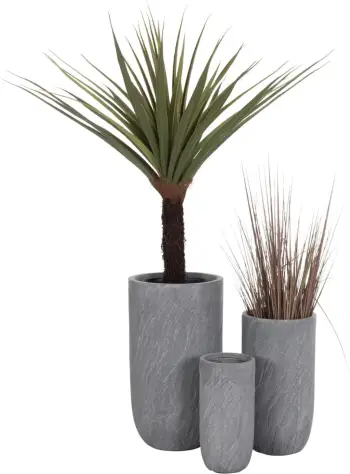 Set vazo cilindrike për kopsht, 3 copë, seri Gardener, FiberClay, ngjyrë çimento, FH4720, Φ44x78.5cm