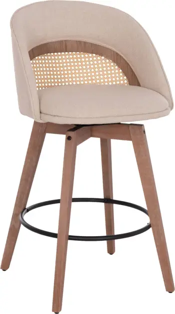 Karrige për bar rrotulluese RIKI, këmbë druri, material bezhë, 51x53x94cm, set prej 2 copësh