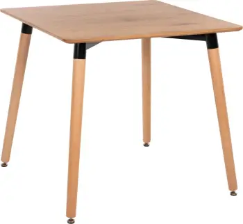 Tavolinë minimaliste për ngrënie, sipërfaqe MDF, këmbë druri ahu, ngjyrë natyrale, FH0057.04, 80x80x74cm