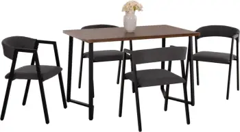 Set për ngrënie JAY 5 pjesë, FH9529.01, tavolinë ngjyrë arre, karrige me pëlhurë gri, 120x70x76 cm