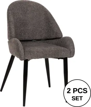 Karrige SARKY FH8585.01, pëlhurë boucle gri, këmbë metalike të zeza, 55x62x89H cm., set prej 2 copë