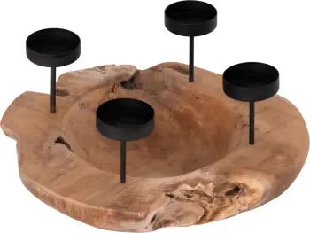 Mbajtës qirinjsh tavoline/bowl FRAN FH4390 dru TEAK-metal 30x30x7-15Hcm