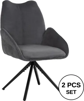 Karrige ngrënieje SHAI FH9844.03, pëlhurë gri-bazë metalike e zezë, 61x63x93H cm., set prej 2 copë